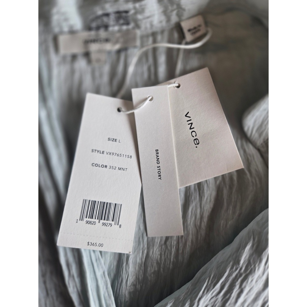 Vince Mint Crinkled Popover Midi Dress Size L Belted Pockets Minimalist Luxury - Picture 9 of 9